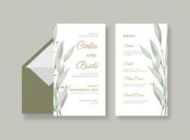 Luxury and beautiful wedding card with watercolor leaves vector