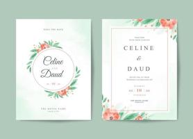 Beautiful floral watercolor wedding invitation template vector