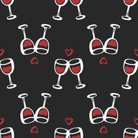 Seamless doodle pattern with cheers wine glass. Vector illustration.