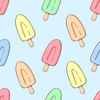 Pastel rainbow ice cream seamless pattern vector illustration. Kids background of sunblind and popsicle in pastel colors isolated on blue background