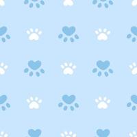 Blue and white cat or dog seamless pattern. Meow and cat paws background vector illustration. Cute cartoon pastel character for nursery boy baby