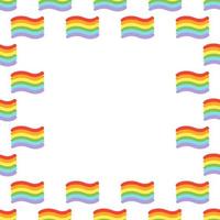 Square seamless pattern border vector illustration. Frame with simple hearts and flags in doodle style - pride, love, Gay parade slogan copy space. LGBT rights