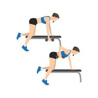 Woman doing Single arm bent over row exercise. Flat vector illustration isolated on white background. workout character set