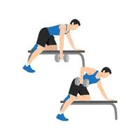 Man doing Single arm bent over row exercise. Flat illustration isolated on white background. workout character set vector