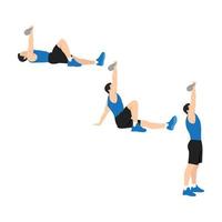 Man doing Turkish get ups exercise. Flat vector illustration isolated on white background