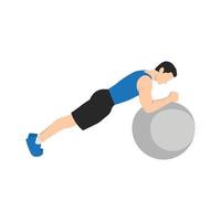 Man doing Swiss ball plank. abdominals exercise flat vector illustration isolated on white background
