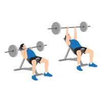 Man doing Incline Close grip barbell bench press exercise. Flat vector illustration isolated on white background. Workout character
