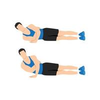 Man doing One arm side push up exercise. Flat vector illustration isolated on white background. workout character set