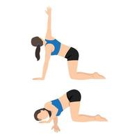 Woman doing Thread the Needle or Parsva Balasana stretch exercise. Flat vector illustration isolated on white background