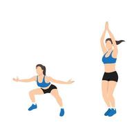 Woman doing in and out jack exercise. Flat vector illustration isolated on white background