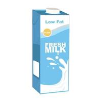 Fresh low fat plain milk isolated on white background. Flat illustration graphic icon vector