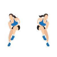 Woman doing heisman Shuffle side to side ice skater jumps exercise. vector