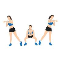 Woman doing Boxer squat punch exercise. vector