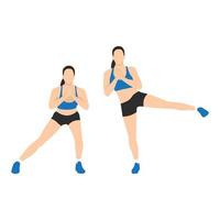 Woman doing Side lunge to leg lifts exercise. vector