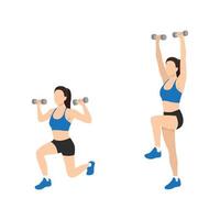 Woman doing Reverse lunge shoulder press exercise.