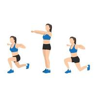 Woman doing shoulder squeeze reverse lunge exercise. vector
