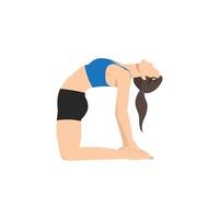 mujer haciendo pose de camello o ejercicio ustrasana. vector