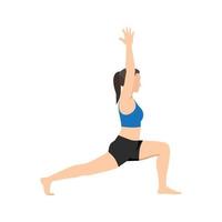 mujer haciendo pose de media luna o ejercicio de anjaneyasana. vector