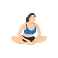 mujer haciendo pose de ángulo enlazado ejercicio baddha konasana. vector