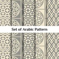 Set of 5 arabic patterns background. Geometric muslim ornament. grey on yellow color palette. vector illustration of islamic texture. traditional arab wallpaper