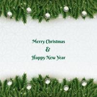 Feliz navidad y próspero año nuevo. diseño navideño de fondo de cono de pino marrón, con caja de regalos realista, rama de pino y confeti dorado brillante. cartel de navidad, tarjetas de felicitación, encabezados, sitio web vector