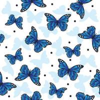 mariposa azul de patrones sin fisuras con adorno de círculo negro, mariposa de arte patrón para papel tapiz vector