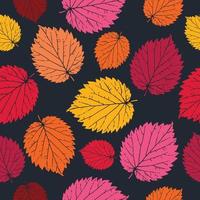 seamless pattern colorful leaf with grunge style and blck background, pattern art leaf for wallpaper vector