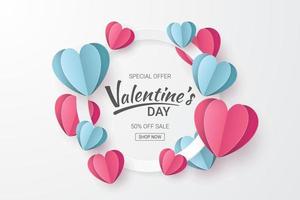 Valentine's Day greeting card. Paper cut style. Vector illustration