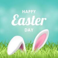 Happy Easter background with grass and rabbit ears. Vector illustration