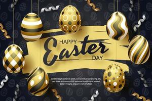 Happy Easter background with realistic golden eggs. Vector illustration