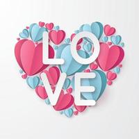 Valentine's Day greeting card. Paper cut style. Vector illustration