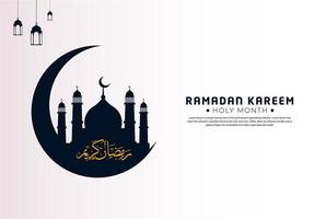 Simple Ramadan kareem background with mosque and cresent moon silhouette. Vector Islamic background. Suitable for poster, brochure, flyer, promo, wallpaper