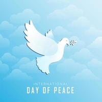 fondo del día internacional de la paz con paloma y nube. vector