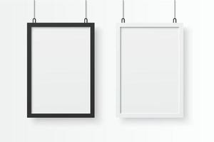 Realistic black and white  frame vector in wall background