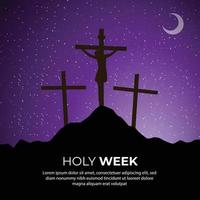 Holly Week silhouettes sunset background. Crucifixion good friday background vector