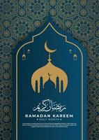 fondo ramadhan kareem con patrón islámico, mezquita y luna creciente. adecuado para afiches, folletos, volantes, promociones, papel tapiz vector