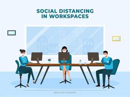 Social distancing in workspaces design. Social distancing illustrated concept vector