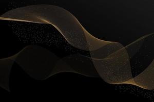 Black background with golden wave and golden particles vector