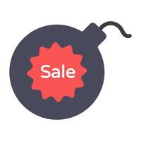 Sale bomb icon in modern flat style, explosive bomb vector