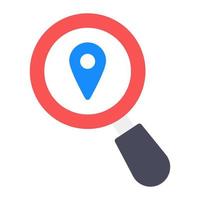 Magnifier on a location pin, editable flat vector of search location