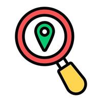 Magnifier on a location pin, editable flat vector of search location