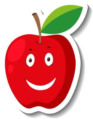 Red apple with face in cartoon style