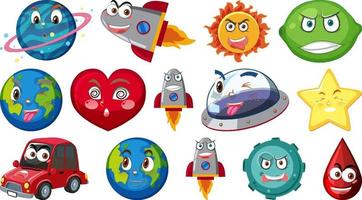 conjunto de diferentes objetos de juguete con caras. vector