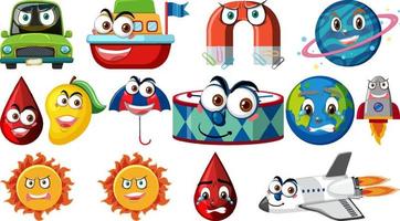 Set of different toy objects with faces vector