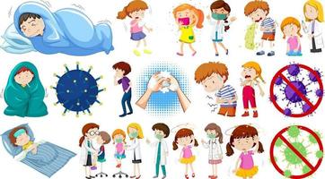 Set of sick people with different symptoms vector