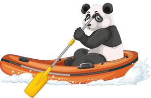 Panda on inflatable boat in cartoon style vector