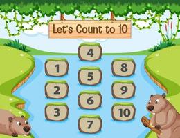 Forest scene with Let's count to 10 game template vector