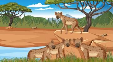 Hyena group in savanna forest vector