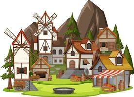 Medieval village with hills background vector