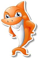 Funny orange shark cartoon character sticker vector